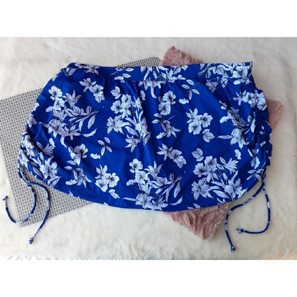 Cacique Swim Floral Surf Swimsuit Skirt Blue Tropic Flower Shaping Plus NEW - Picture 9 of 13